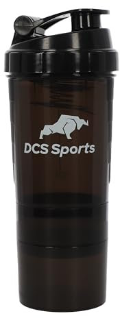 DCS Sports Protein Shaker 500ml mit Pulverfach 150ml, Tabletten-Organizer, Schraubdeckel