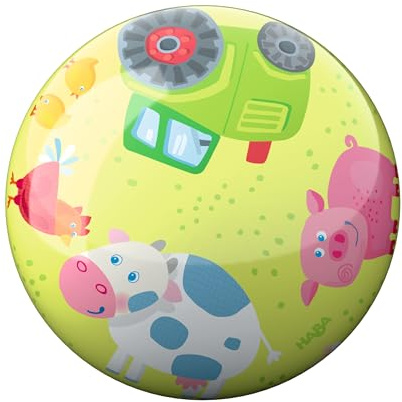 HABA Palla per bambini da fattoria, 22 cm, con valvola, in plastica resistente, colorata per interni ed esterni, dai 2 anni in su, 2012745001