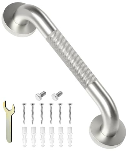 IJDD 12 Inch Shower Grab Bars for Seniors 304 Stainless Steel Knurled Non Slip Safety Bars for Showers and Walls, Fall Prevention and Handicap Support, Daily Balance Assistive Gifts for Elderly