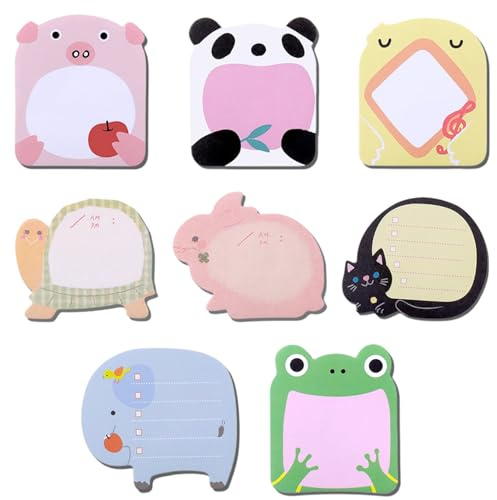 iwontalersy 8 Pezzi Animali Sticky Notes Adesive,160 Fogli Mini Note Adesive,Gadget Compleanno per Ufficio,Scuola,Regali per Studenti Bambini