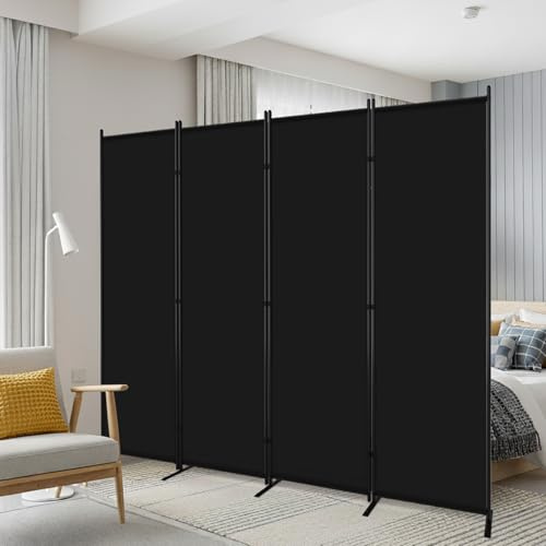 AKTOP 4 Panel Room Divider, 6FT Portable Wall Divider for Room Separation, 88W Fabric Partition Room Dividers and Folding Privacy Screens, Freestanding Room Separators for Home Office Bedroom, Black