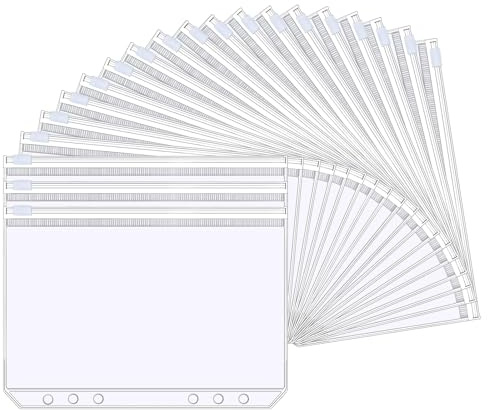 Bolsillos para Carpeta A5,20 PCS Bolsas Organizadoras A5 con Cremallera 6 Agujeros PVC Impermeables y Transparentes Bolsas para Documentos Tarjetas Facturas y Cuadernos