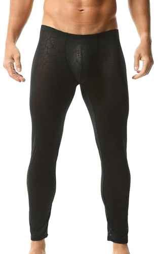 YOOBNG Mens Activewear Leggings See Through Long Solid Tight Pants Lace Leggings Yoga Pants Black