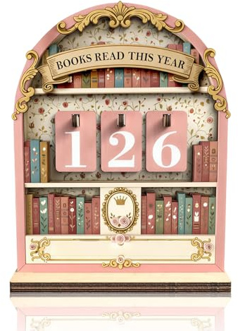 Books Read This Year Counter, Decorative Book Tracker, Wooden Reading Tracker, Personalised Book Gifts for Book Lovers, Readers, Writers (Pink)