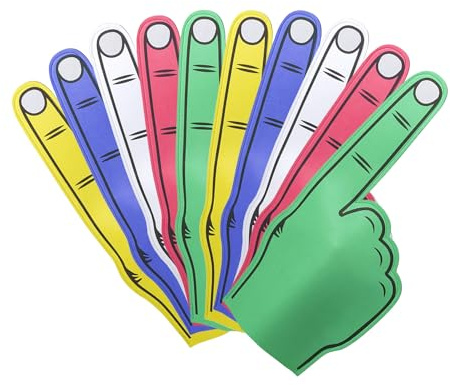 FUN FAN LINE Pack Manos Gigantes de Goma EVA para Animación y Eventos. Dedos de Espuma Reutilizables y Personalizables Fiestas, Bodas, Fútbol y Eventos Deportivos (Multicolor x10)