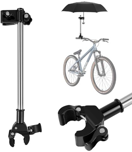 Flexzion Bicycle Umbrella Clamp Holder Mount Stand Handlebar Wheelchair Umbrella Universal Clamp Connector Frame Stroller Umbrella Attachment Quick Mount Dismount Adjustable Durable Length Tube Handle
