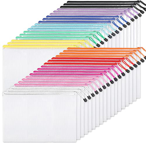 EOOUT 36pcs Mesh Zipper Pouch Bags A4 Size Board Game Storage Plastic 11 Colors Letter Size Puzzle Organizer and Office Supplies