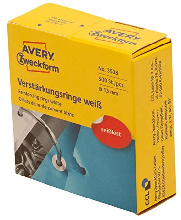AVERY Zweckform Lochverstärker selbstklebend 500 Stück, Lochverstärkungsringe auf Rolle, permanent haftende Ringverstärker, Ringlochverstärker fürs Abheften, reißfeste Folie (10er Pack, Weiß, ⌀ 13mm)