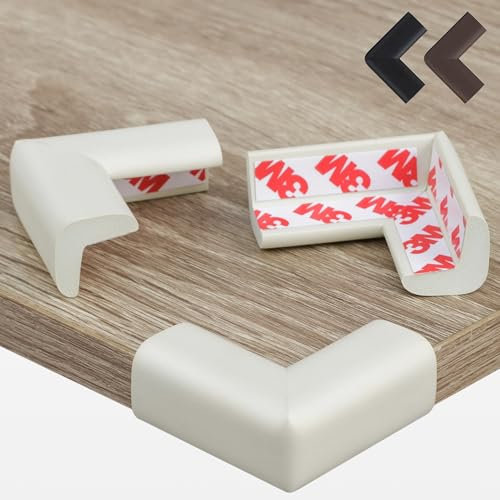 Hoffenbach 12 x Protector de Esquinas para Bebé – Protectores de Seguridad en Espuma para Bordes de Muebles y Mesa – Protección Infantil Autoadhesiva para Bebés y Niños en el Hogar - Blanco