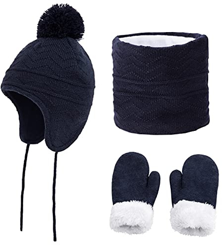 CheChury Sombrero y Bufanda Conjunto para Niños y Niñas Invierno Linda Suave Sombrero Beanie Caliente Bufanda de Lana y Manopla Guantes 3 Piezas Conjunto Accesorios de Invierno