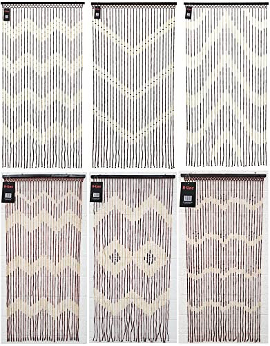 H-LINE Beaded Bamboo Wooden Door Curtain Summer Blind Fly Curtain Screen 180cm x 90cm (Random Design)