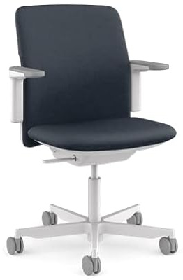 Humanscale Path Home Office Task Chair, Adjustable Duron Arms, Light Gray Frame, and Blue Steel Formsense Eco Knit Fabric with Hard Floor Casters