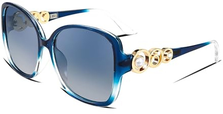 FEISEDY Grandes Gafas de Sol Polarizadas para Mujeres Perlas Cuadradas Marco Ovalado Brillante Diseño de Moda Protección UV B2821