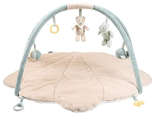 Nattou Krabbeldecke mit Spielbogen und 15 Aktivitäten, Aus Polyester, Krokodil, Bär und Wal, Ca. 80 x 90 cm, Romeo, Jules und Sally, Beige