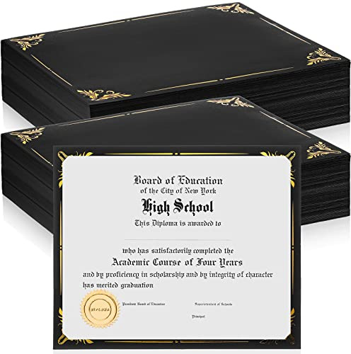 Geosar 200 Pack Certificate Holders Diploma Holders Office Certificate Covers Bulk Document Letter Size Diploma Covers for 8.5 x 11 Inch Paper(Black with Gold Foil Border)