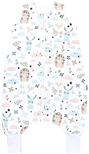 TupTam Baby Sommer Schlafsack mit Beinen 0.5 TOG OEKO-TEX zertifizierte Materialien unwattiert Unisex, Farbe: Igel Hase Beige Mineralgrün, Größe: 74-86