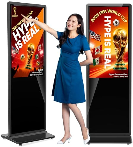 YCKJNB 43 Totem Pubblicitario Digitale FHD, 450 Nits Digital Signage Mobile con 4 Ruote, Display LCD Professionale 24/7, Android OS, Plug&Play USB/WiFi/HDMI, Ideale per Vetrine Negozi e Ristoranti