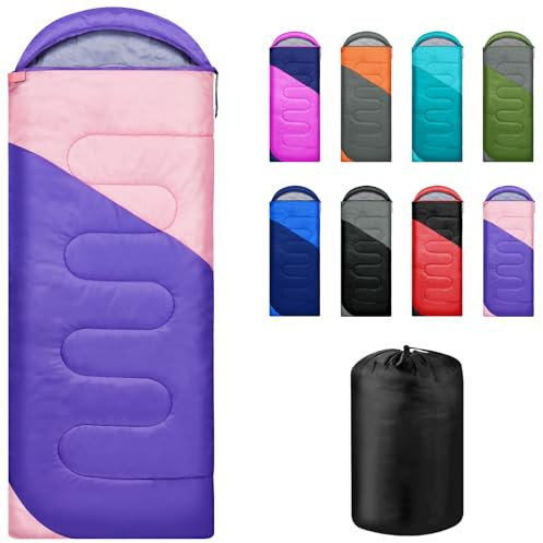 Yarmiene Schlafsack 3-4 Jahreszeiten,Schlafsack Outdoor für Erwachsene und Kinder,Schlafsäcke für Tragbare Rechteckige Weich Dick und Warm für Outdoor,Camping,Wandern,Reise,Lila+Rosa