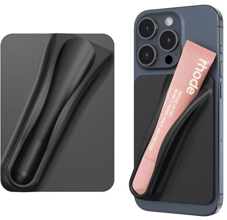 DOB SECHS Handyhülle mit Lipgloss Halter, Silikon Lipgloss Schutzhülle für Handy, selbstklebend - Aufklebbare Kartenhalter Hülle, kompatibel mit Smartphones, Schwarz