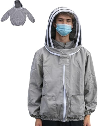 Tuta da apicoltore con velo, Giacca da apicoltore professionale Giacca da ape Grembiule da apicoltore Tuta protettiva Grembiule da apicoltore con doppie cerniere per apicoltori (Grigio)