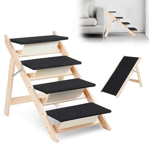 Jiubiaz Hundetreppe Klappbare Haustiertreppe 65,5cm Hoch, 4-Stufig Faltbare Katzentreppe, Hunderampe, Maximale Belastung 80kg, Tiertreppe mit Rutschfester Trittmatte für Hunde und Katzen