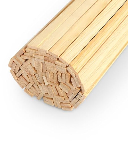 LeisuDay 100 Stück Holzstäbchen Bambusstäbe zum Basteln, Holzstäbe Eckig 20cm Lang, 9 x 3mm flache Holzleiste Holzlatte Holzspatel Bastelholz Stäbchen zum Modellbau DIY Handwerk