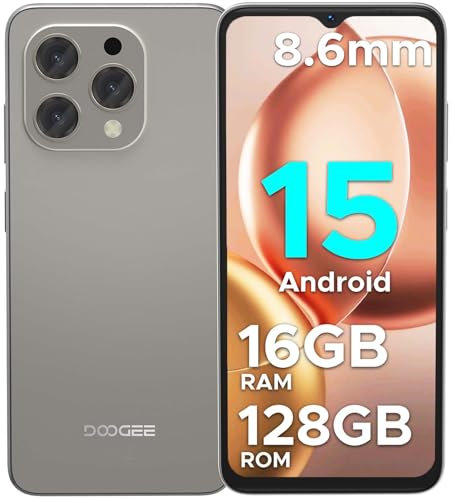 DOOGEE N55 (2025) Smartphone Android 15, 16GB RAM+128GB ROM/TF 2TB, 6.56'' HD+90 Hz, Octa-Core Unisoc T7200, Telephone Portable Batterie 5150mAh, Caméra AI 13MP/Widevine L1/OTG/Dual Nano SIM/Face ID