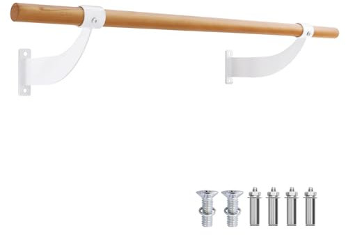 GOPLUS Wandmontierte Ballettstange, 120cm Massivholz Tanzstange aus Buchenholz, Einzel-Tanzstange mit Wandabstand und Montagezubehör für Zuhause & Studio (Weiß)