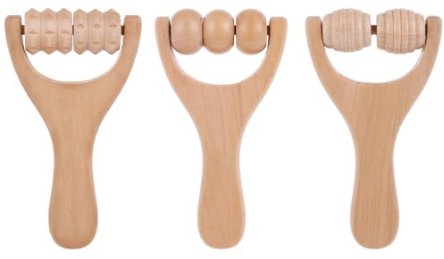 BOHUIZ 3 Stück Holz Massageroller, Faszienrolle Klein Massage Roller mit Griff Massageroller Gesicht zur Entspannung von Rücken, Bein, Händen, Ganzkörpermuskulatur