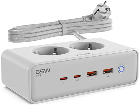 VOOMY Steckdosenwürfel 4000W mit USB (65W), Mehrfachsteckdose, Steckdosenleiste Überspannungsschutz, Mit 4 USB (2 Typ-C), 2m Verlängerungskabel, Steckerleiste mit Schalter, Für Laptop, Handy, Tablet