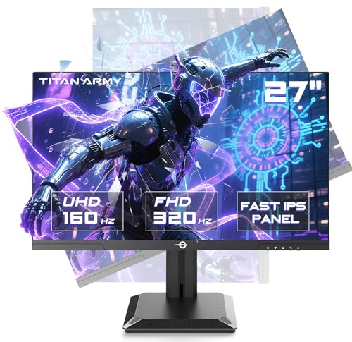 TITAN ARMY Monitor Gaming 27 Pollici, 4K@160Hz, FHD@320H Modalità Doppia, Fast IPS 1ms HDR400 Schermo PC, Adaptive-Sync, 135% sRGB, Supporto Girevole e Sollevabile, VESA, HDMI 2.1 | DP 1.4, P2712V