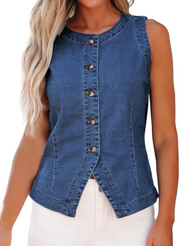 Roskiky Denim Vest Tops Women Uk Women'S Gilets Sleeveless Strechy Jean Vest Summer Western Waistcoat