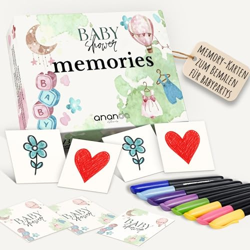 Ananda Goods® Babyparty & Babyshower Spiele – Bauklötze bemalen für Babypartys | Ideen & Deko, Geschenk zur Geburt, für Jungen & Mädchen – MEMORY-KARTEN ZUM BEMALEN