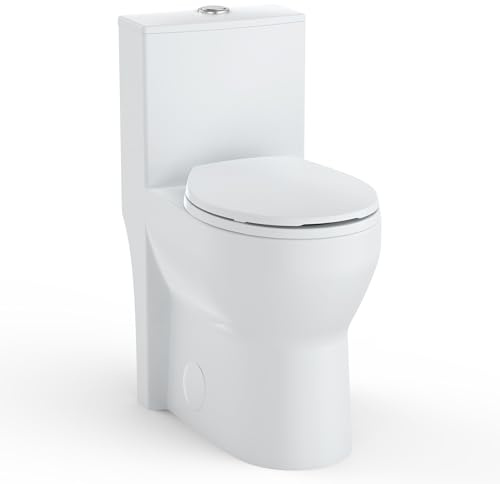 19 Tall One-Piece Round Toilet with ADA Comfort Height, 0.8/1.28L GPF Dual Flush & 12 Rough-In | High Bowl Design for Seniors in White