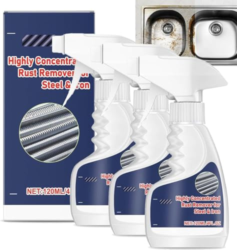 Heavy-Duty Metal Rust Remover, Highly Concentrated Rust Remover, Fast Acting Rusts Remover, Anti-Rust Converter Spray, Highly Effective Powerful Metal Rusts Remover for Metal Stainless Steel (3PC)