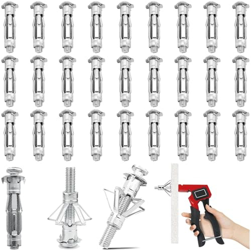 Persiiious 30 Piezas Tacos Metalicos de Expansion,M6*37 Tacos de Expansión Metálicos, Tornillos de Pétalos, Anclajes de Expansión Tornillos, para Placas de Yeso Cuerpo Hueco Metálico