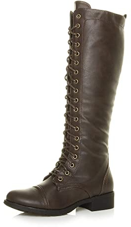 AJVANI flat low block heel lace up zip calf biker military boot size 5 38