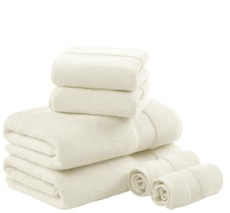 Madison Park Signature Juego de Toallas turcas 100% algodón de 600 g/m², de Lujo, Gruesas, Suaves, absorbentes, para Hotel, Toallas de baño, Ducha, Cara, Varios tamaños, Natural, 6 Piezas