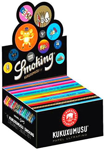 Smoking KUKUXUMUSU Original® 1 caja de papel de fumar, tamaño King Size, 50 x 33 hojas, papeles largos con 20 diseños diferentes