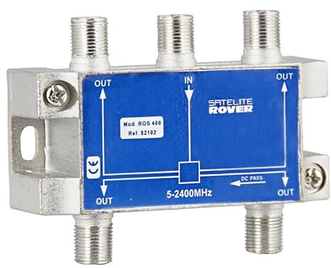CABLEPELADO Repartidor de 4 salidas, Distribuidor 4 salidas, Repartidor serie Class A, 5-2400 Mhz, Apto para bandas de frecuencia DAB, FI, FM, UHF, VHF, Incluye 5 conectores F, 4 salidas