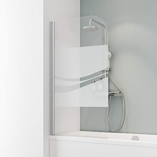 Schulte pare baignoire 80 x 140 cm, profilé alu-argenté, montage gauche droite, écran 1 volet pivotant rabattable, 180° contre le mur, verre de sécurité 5 mm décor liane, joint d'étanchéité