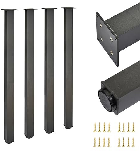 Alusfera Tischbeine Metall - 4 Stück – 60x60x1100 mm Höhenverstellbar +30 mm – Hochwertige möbelfüße für Tische & Schreibtische – Stabil & Robust – Inklusive Montageset