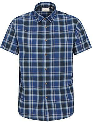 Mountain Warehouse Weekender Short Sleeved Mens Shirt - 100% Cotton Shirt, Lightweight Casual Shirt, Breathable, Comfortable Top - for Walking, Camping & Travel Bright Blue XS