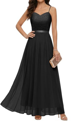 DRESSTELLS Aftonklänningar elegant för bröllop, festlig balklänning, lång brudklänning, borgerlig, brudtärneklänningar med spagettiband, ungdomshorn, klänningar, svart, 3XL