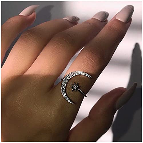 Cimenexe böhmische Halbmondringe Vintage gepflasterter Mond Fingerringe Cz Stern Fingerringe Silber Kristall Knuckle Ring verstellbarer halb offener Ring Handschmuck für Frauen und Mädchen Geschenke
