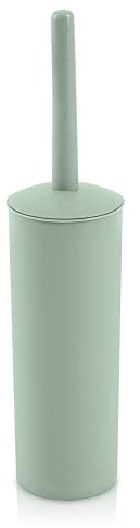 Inbagno Portascopino WC Tondo Moderno da appoggio, in Plastica, Completo di scopino ergonomico (Verde Acqua)