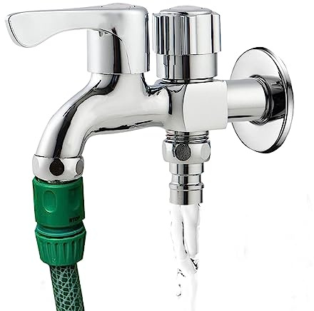 MAGIC SELECT Grifo de Doble Salida para Lavadora y Lavavajillas. Grifo con dos Caños ¾”. Grifo de Metal de Doble Válvula con Adaptadores.
