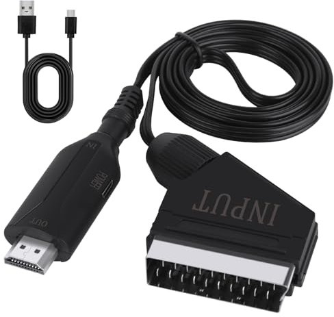 FENGQ All in One SCART zu HDMI Konverter, SCART auf HDMI Adapter mit 1 m HDMI Kabel für HDTV Monitor Xbox PS3 Projektor STB VHS Sky Blu-ray DVD Player