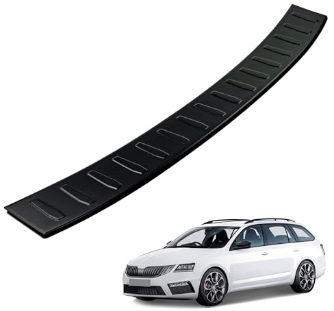 CHROMEMASTER | Kompatibel mit Skoda Octavia 3 RS Kombi 2013-2020 | Ladekantenschutz Stoßstangenschutz | Schwarz lackierter Edelstahl, Matte | Lackschutzleiste Sichert den Heckstoßfänger vor Kratzern