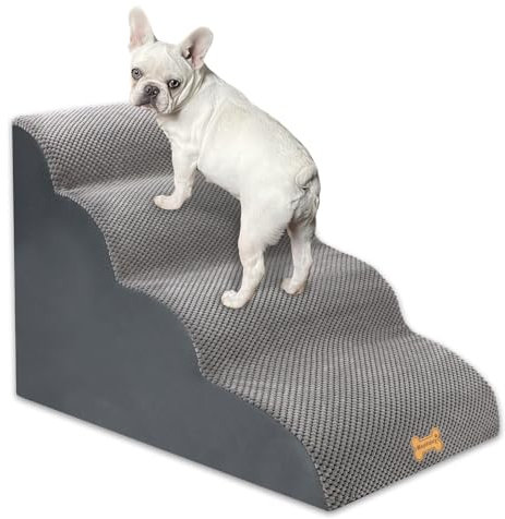 Nepfaivy Hundetreppe für Kleine Hunde 4-Stufig, Haustiertreppe für Bett und Sofa aus Hochdichtem Schwamm, Hunde Treppe Hunderampe mit Abnehmbarem, Waschbarem Bezug und Rutschfestem Boden, 75x50x40cm